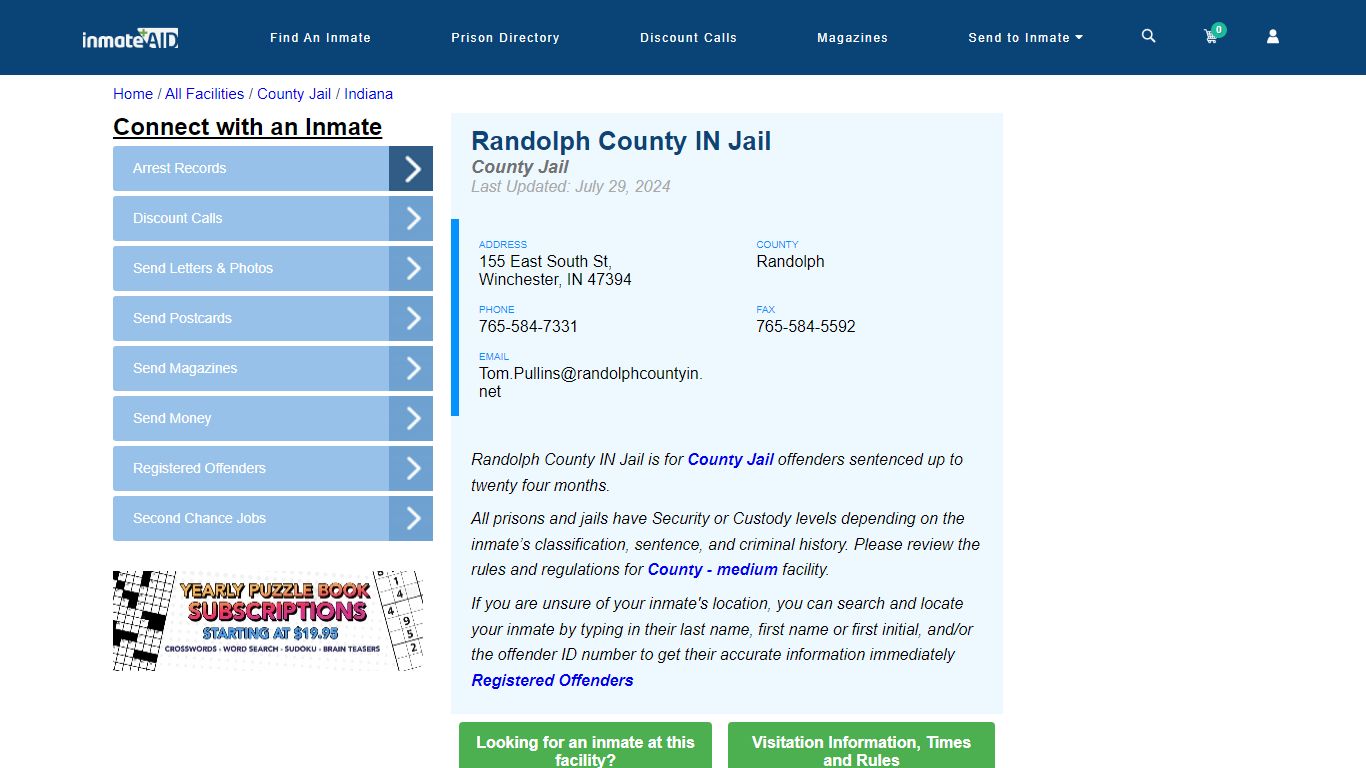 Randolph County IN Jail - Inmate Locator